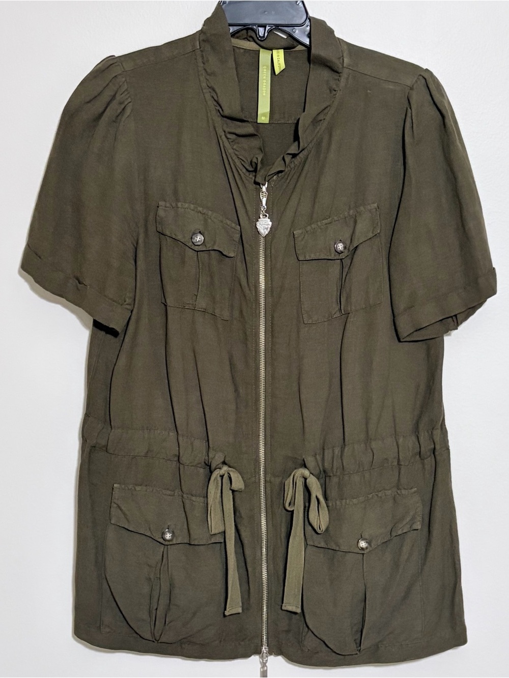 Green Dragon Linen Blend Olive Utility Zip-Front Women's Jacket Size M